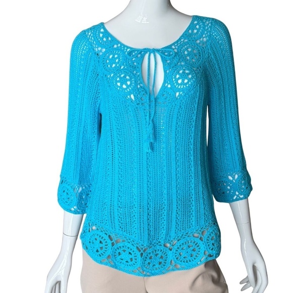 INC International Concepts Sweaters - INC International Concepts "INC Beach" Cotton Crochet Sweater Size Medium NWT